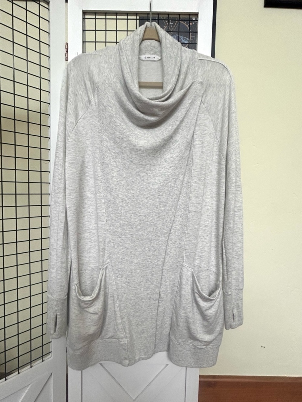 Athleta Light Heather Gray Draped Open-Front Cardigan - Picture 4 of 11